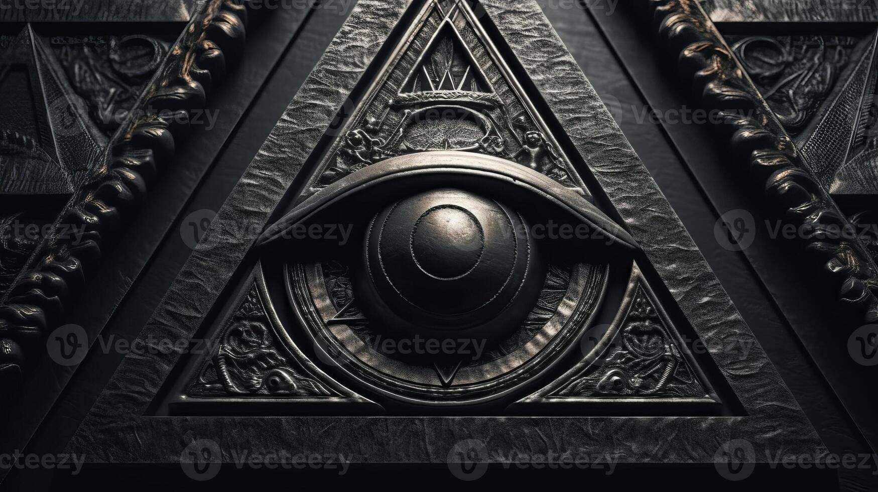 photo Sign Illuminati. freemasonry. The masonic square. All seeing eye in favored geometry triangle.