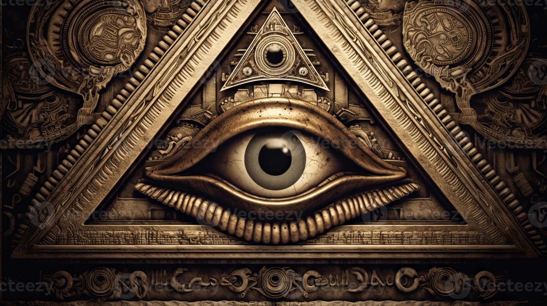 photo Sign Illuminati. freemasonry. The masonic square. All seeing eye in favored geometry triangle.