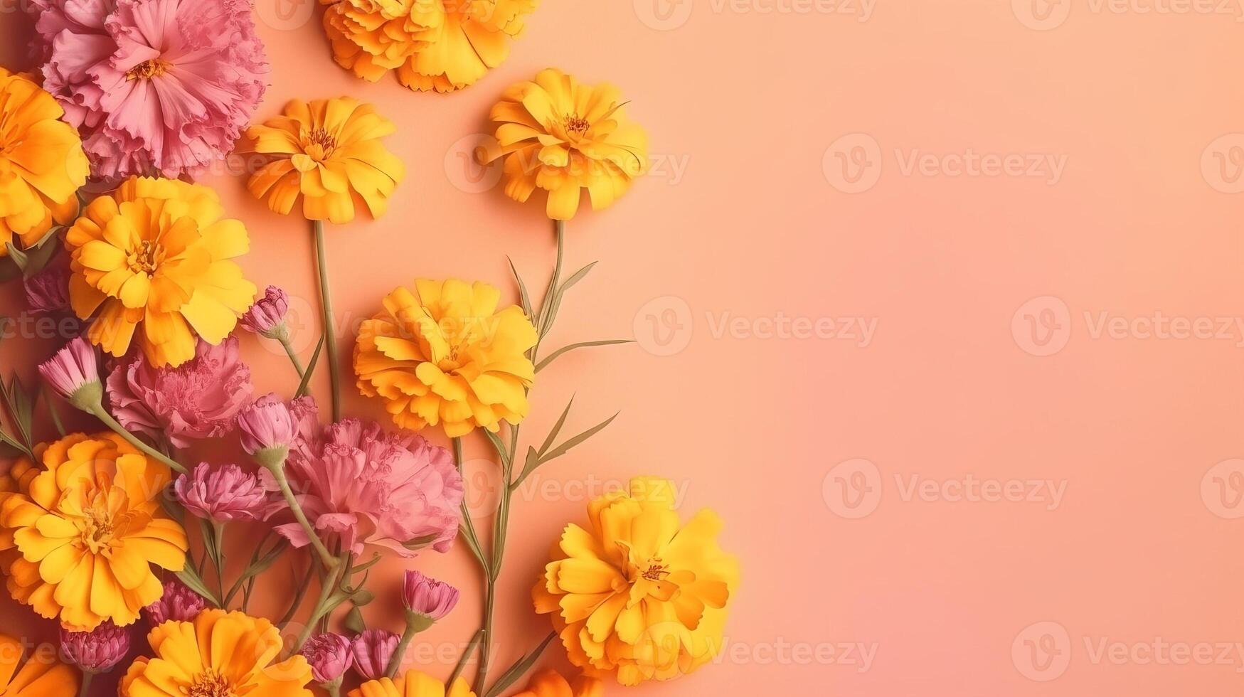 Spring marigold makes on pink pastel foundation beat see in level lay organize. photo