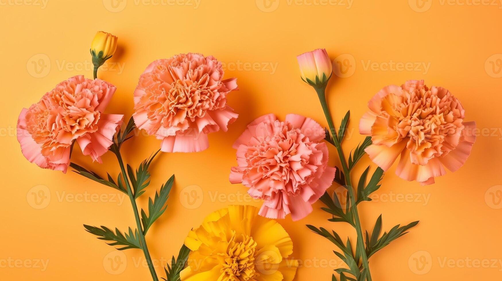 Spring marigold makes on pink pastel foundation beat see in level lay organize. photo