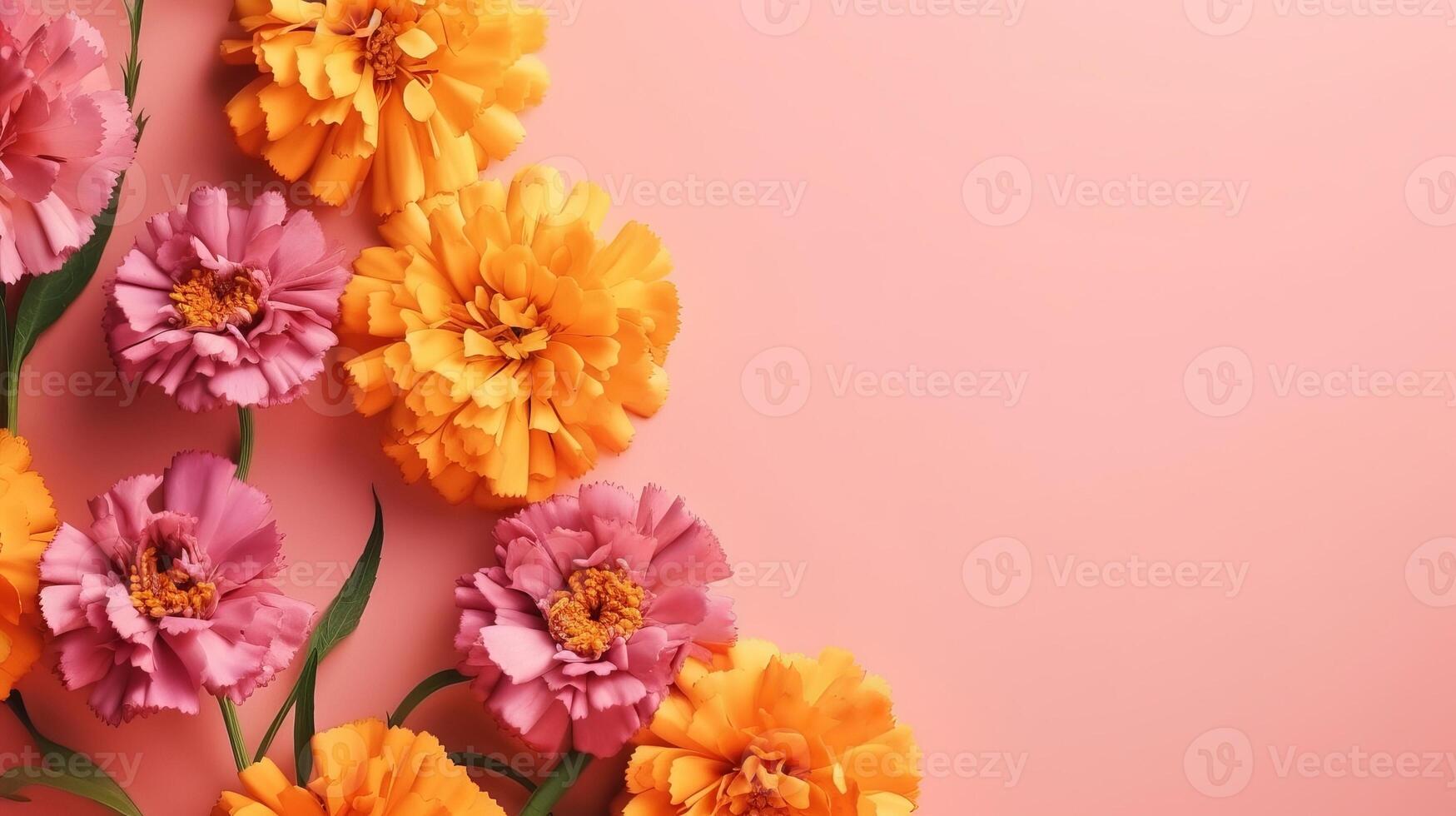 Spring marigold makes on pink pastel foundation beat see in level lay organize. photo