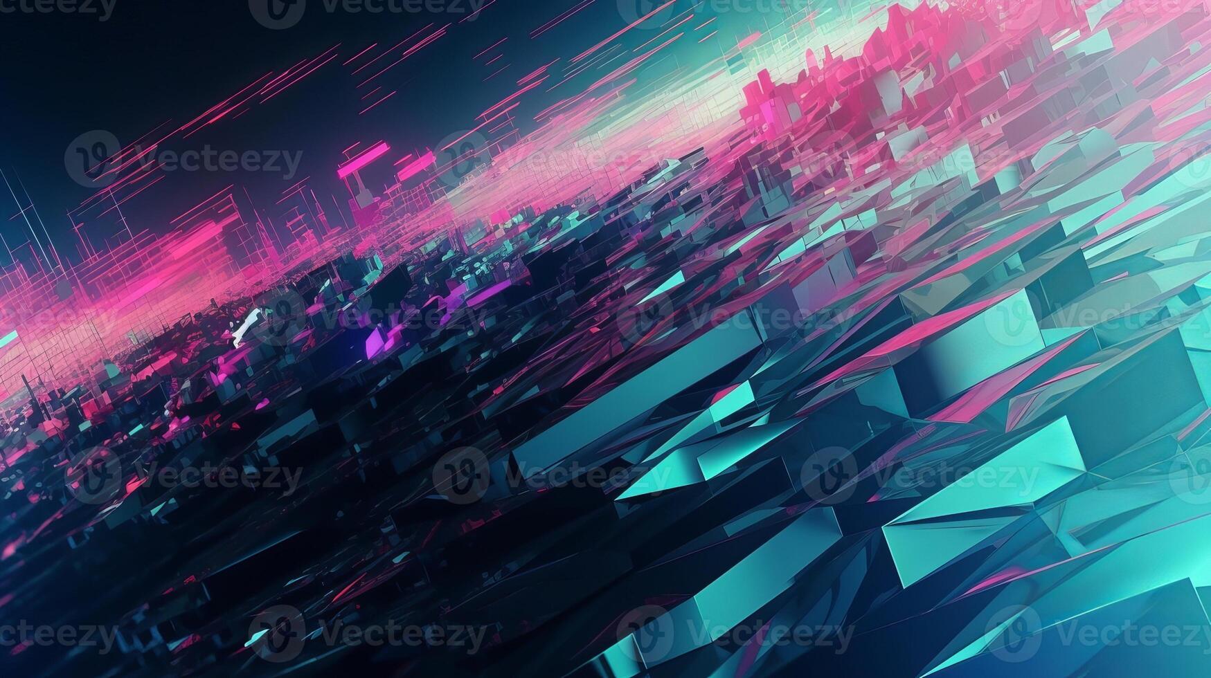 Curiously blue, mint and pink foundation with joining computerized glitch and mutilation affect. photo
