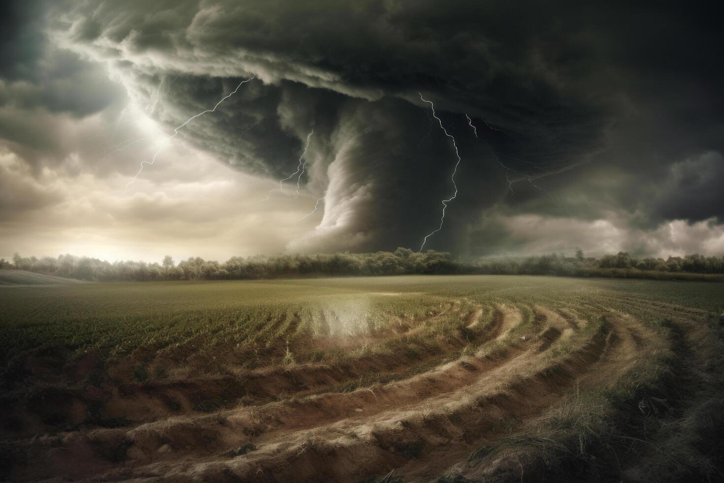 Tornado rages through a field. Illustration photo