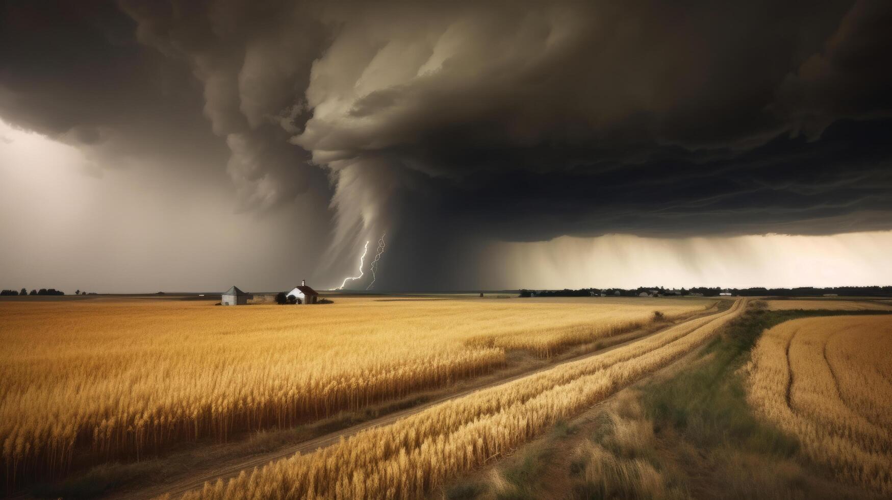 Tornado rages through a field. Illustration photo