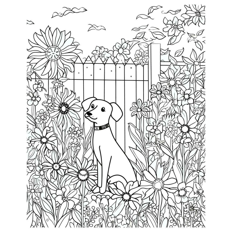 flor perro colorante libro paginas para adultos vector