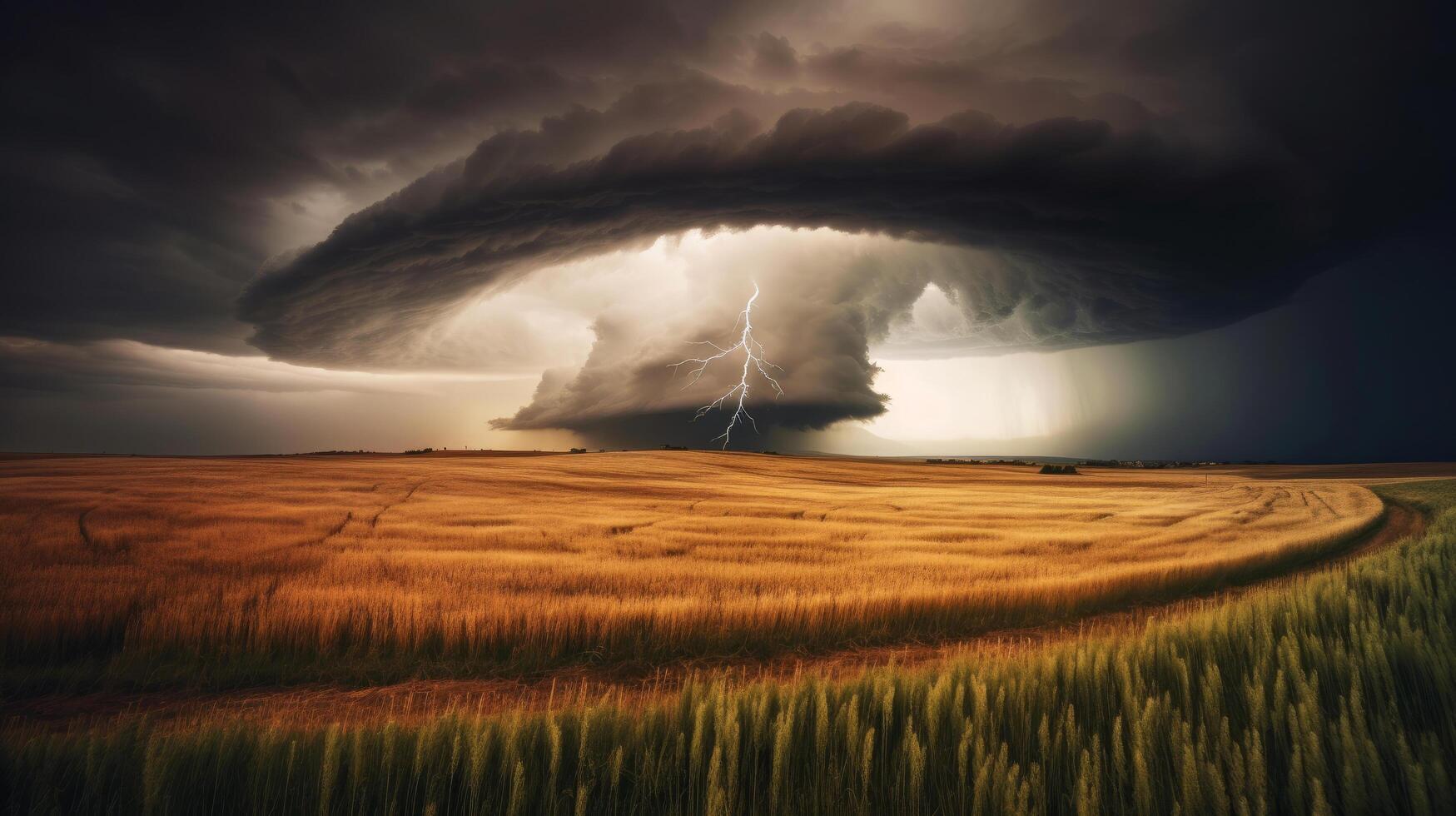 Tornado rages through a field. Illustration photo