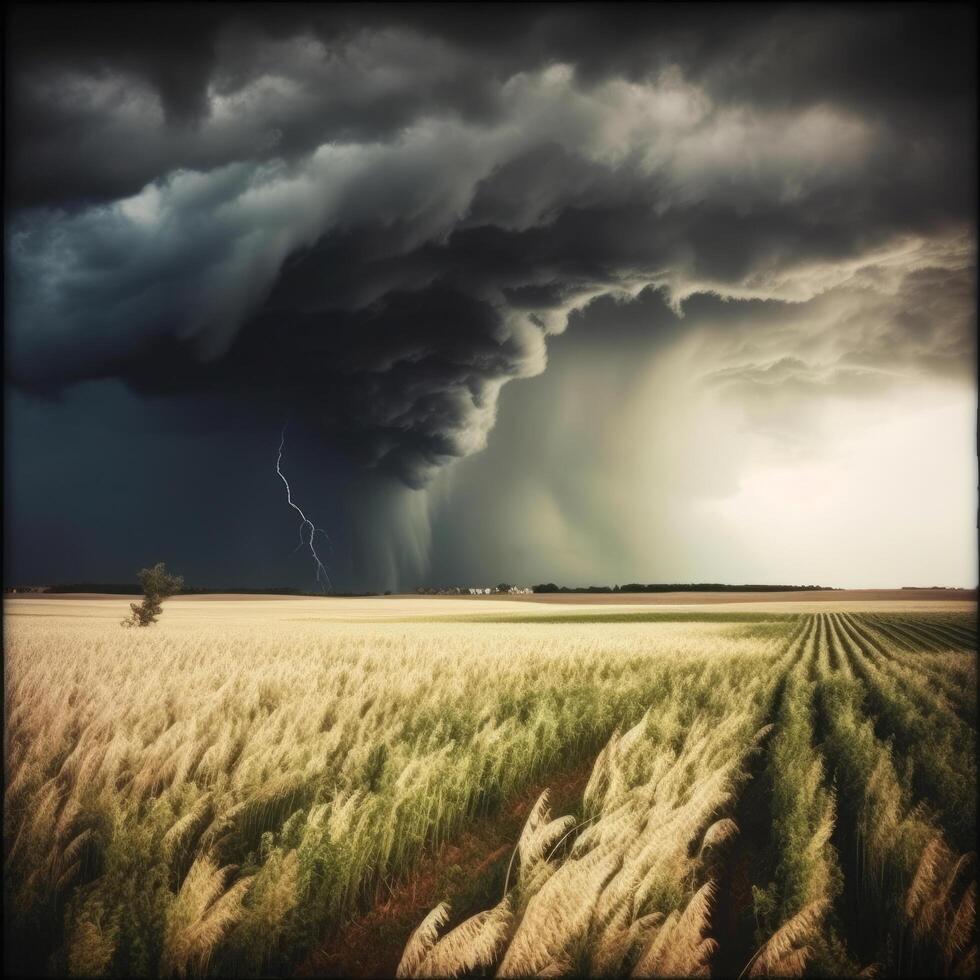 Tornado rages through a field. Illustration photo