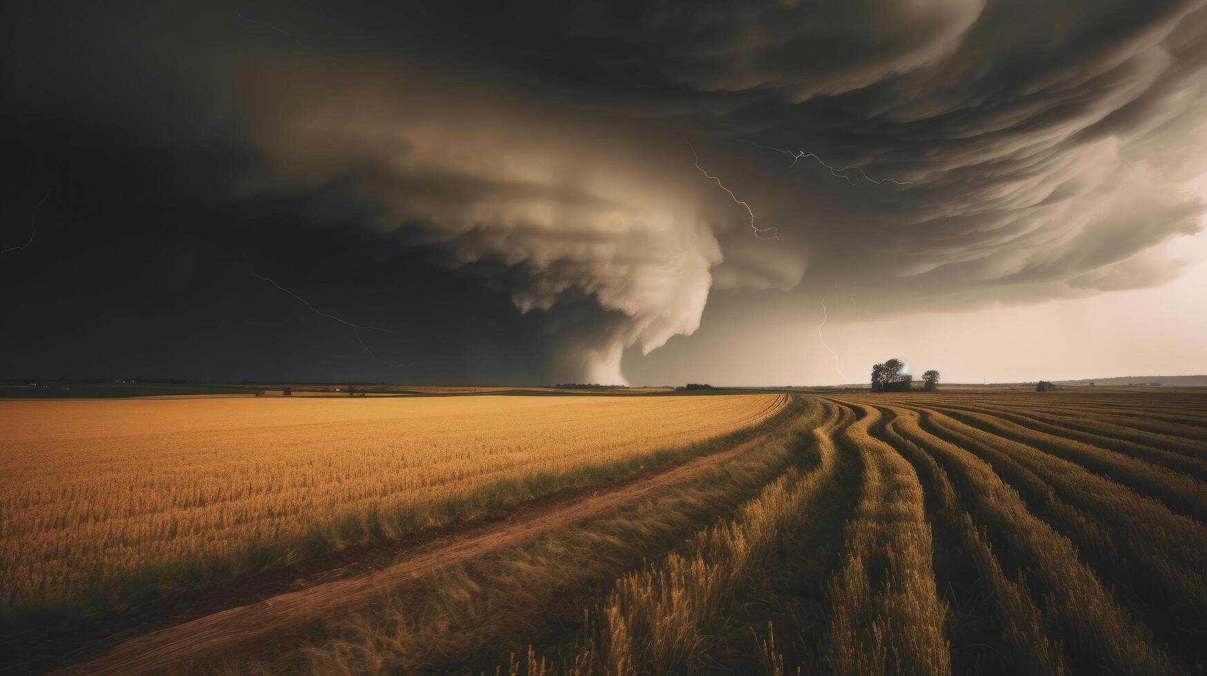 Tornado rages through a field. Illustration photo