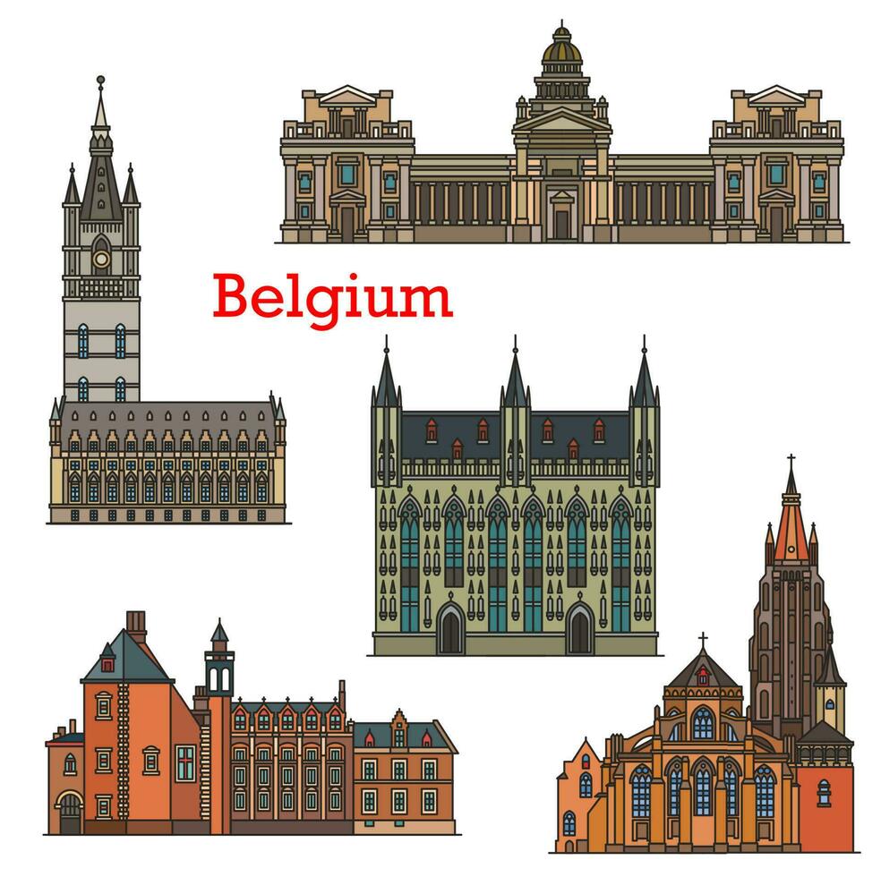 Belgium travel landmarks, architecture of Bruges vector