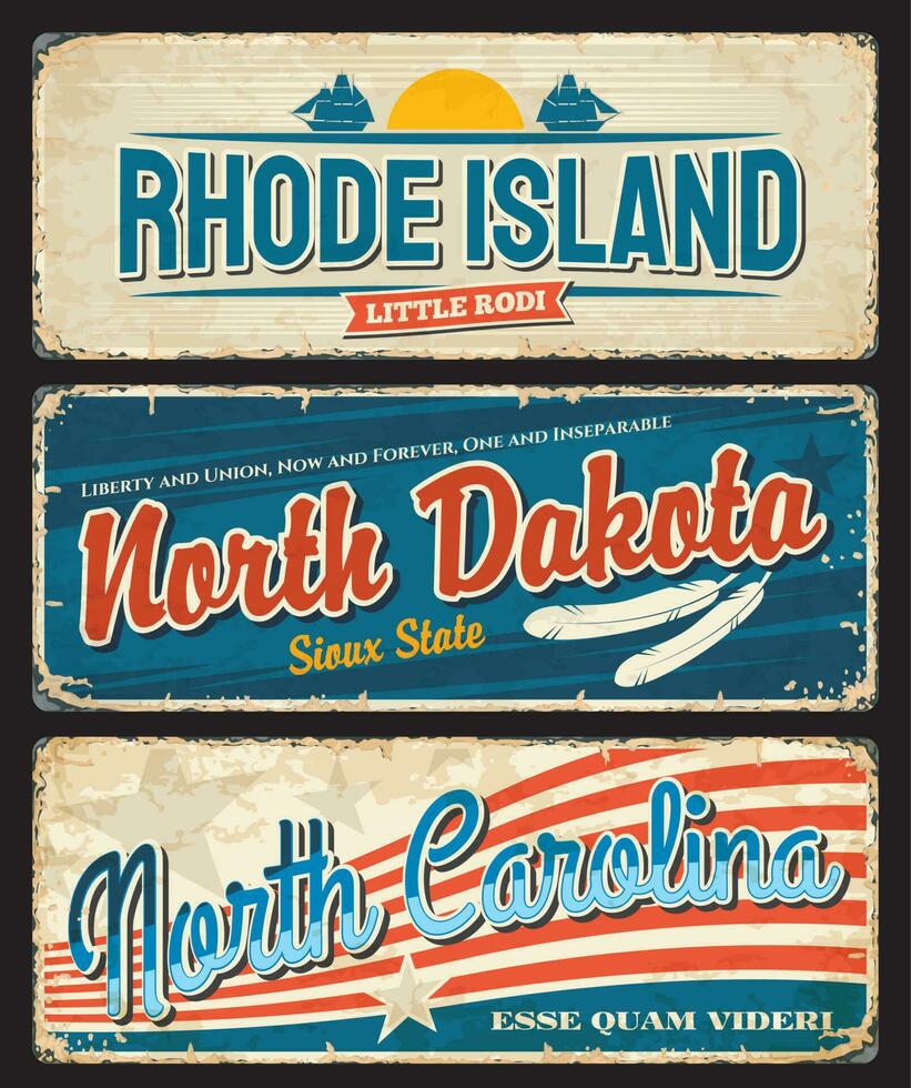 USA states Rhode Island Dakota, Carolina plates vector
