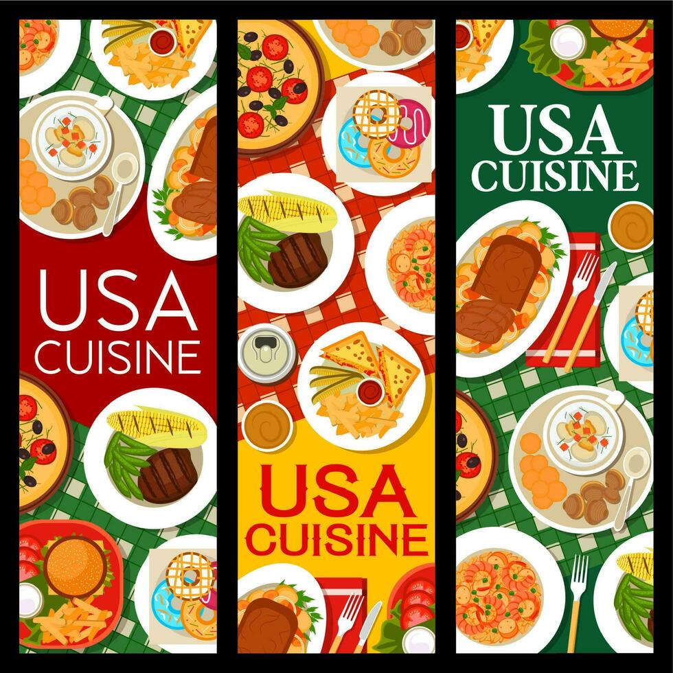 americano cocina comida menú, restaurante café bandera vector