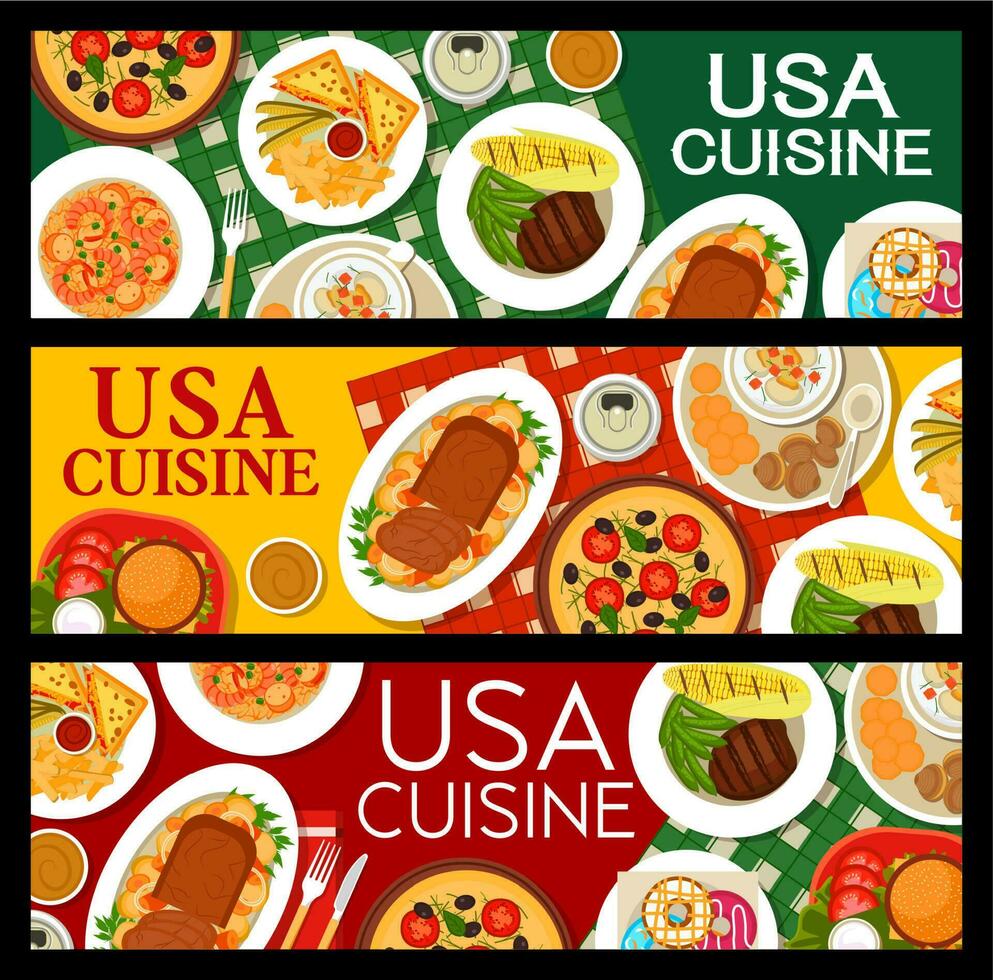 American food, USA cuisine banners, cafe menu dish vector