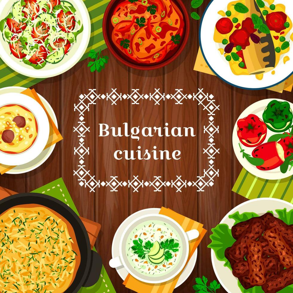 Bulgarian cuisine meals, dishes food menu lunch vector