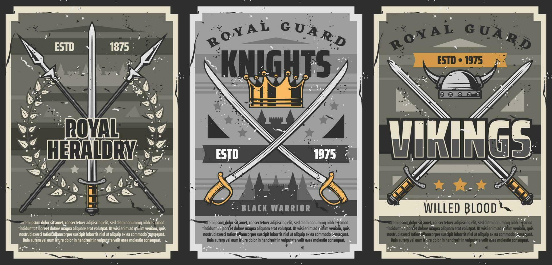 Knight and viking weapons, swords, sabres, spears vector