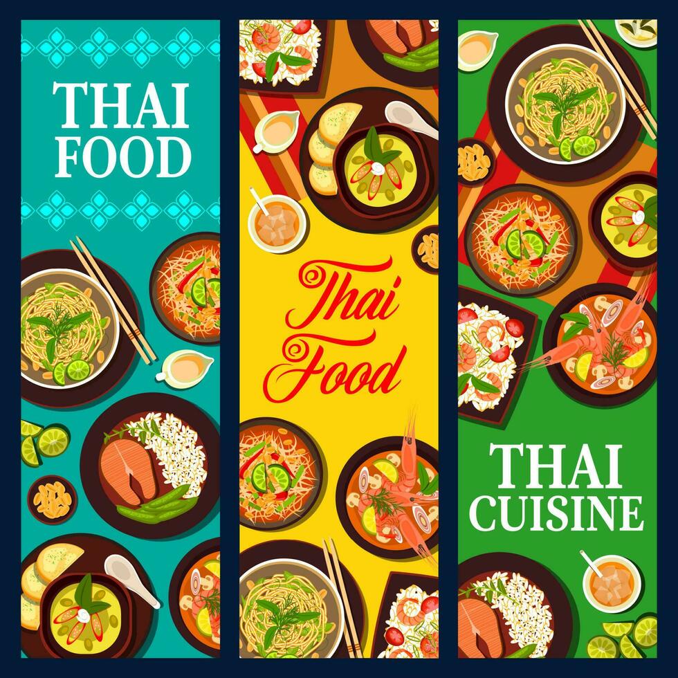 Thai cuisine food, Thailand dishes, Asian meals vector