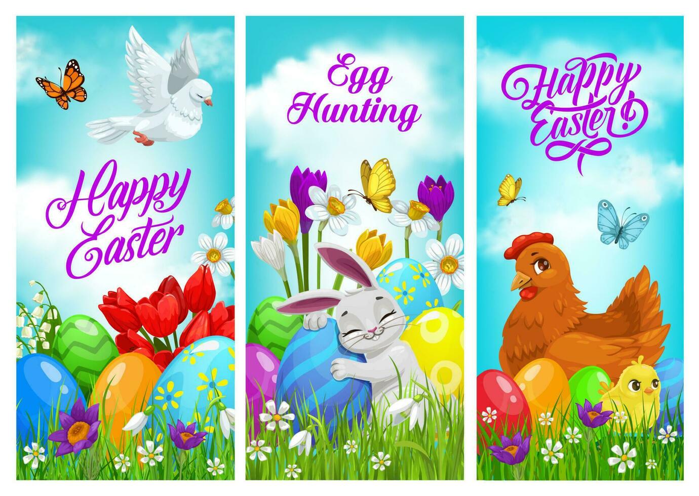 contento Pascua de Resurrección pancartas, vectores saludo tarjetas conjunto