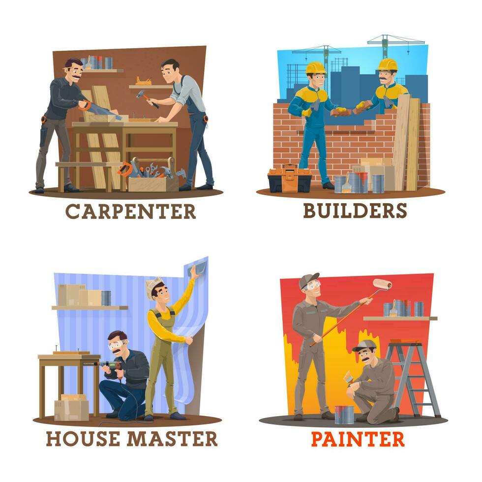 Carpenters, builders and painters. Construction 23591401 Vector Art at