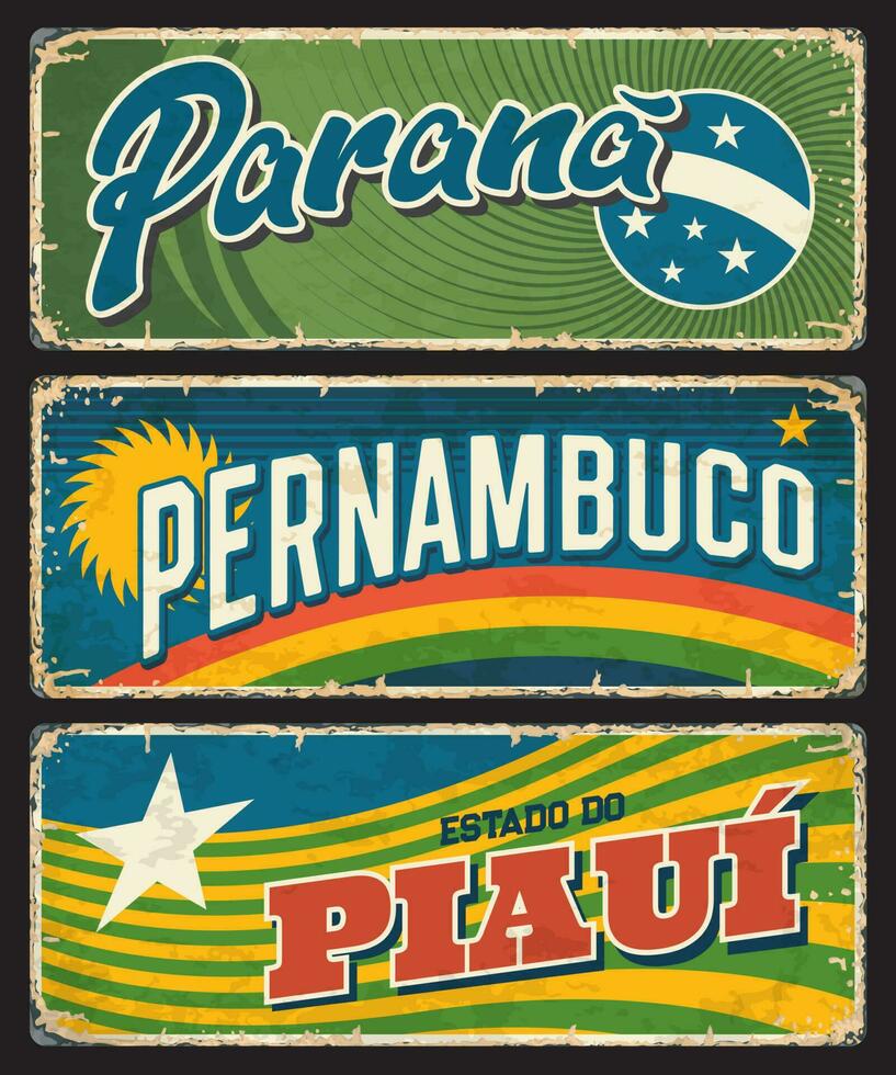 Brasil paraná, piauí, pernambuco metal firmar platos vector