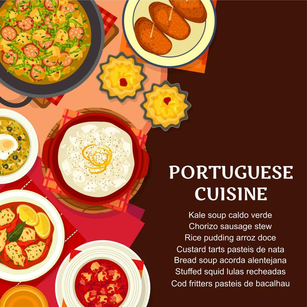 portugués comida menú cubrir, Portugal cocina plato vector