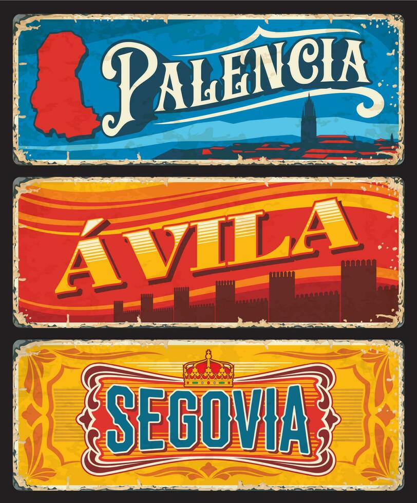 Palencia, Avila, Segovia Spanish province plates vector