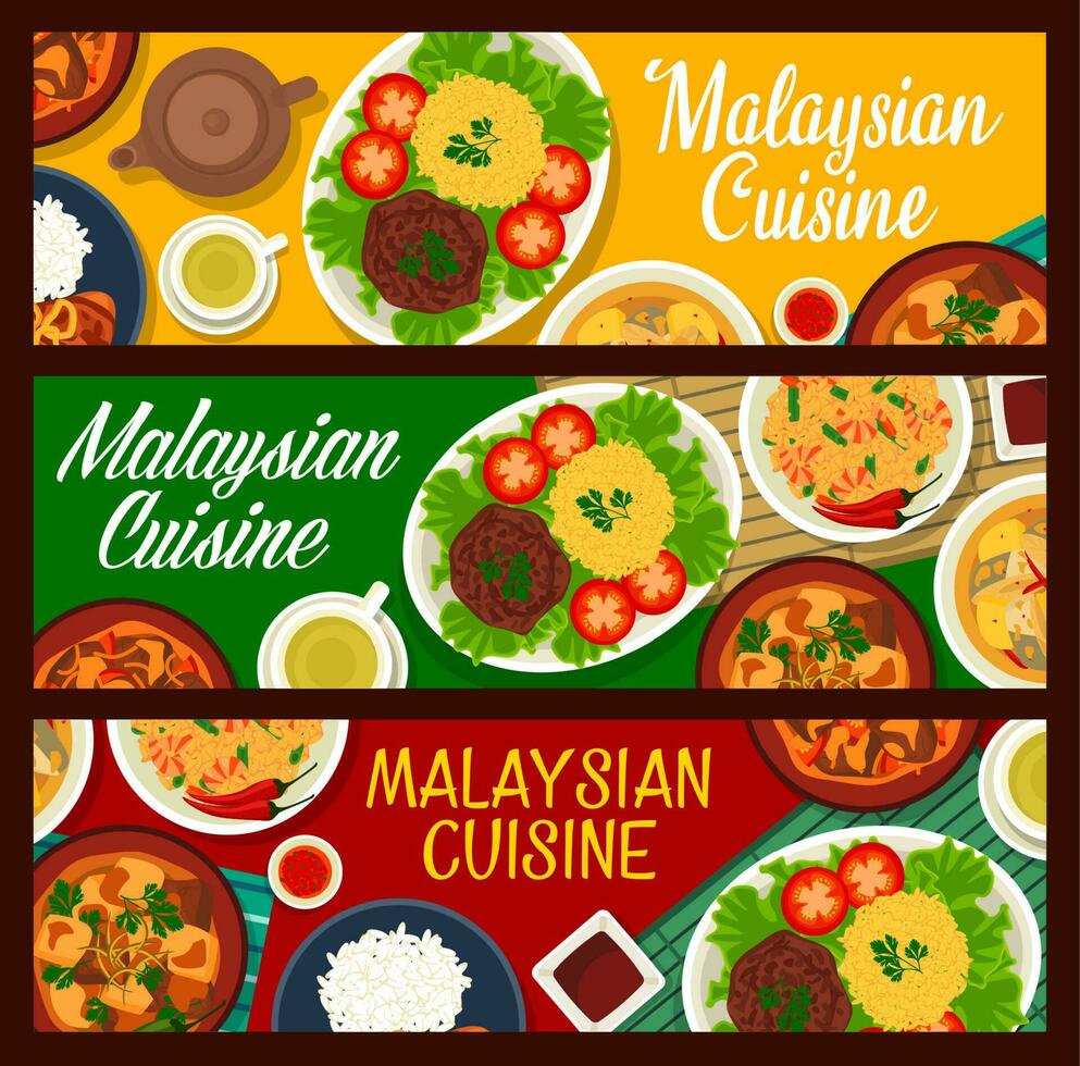 Malaysian food banners, Malaysia cuisine dishes vector