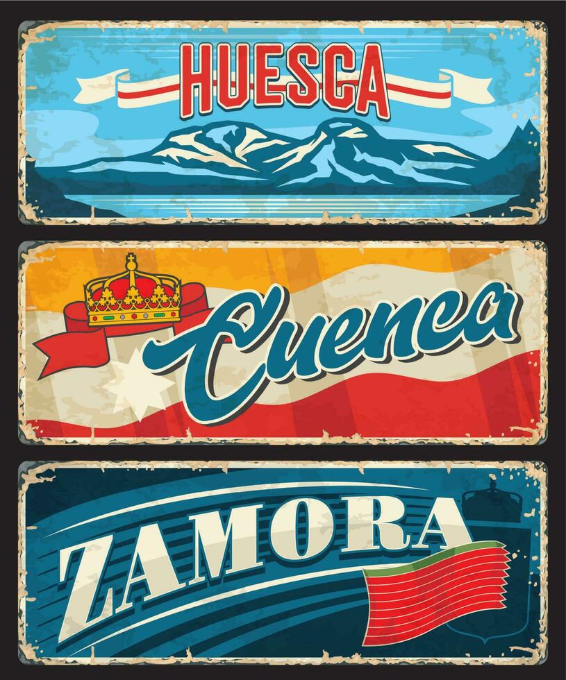 Huesca, Cuenca, Zamora, province of Spain plates vector