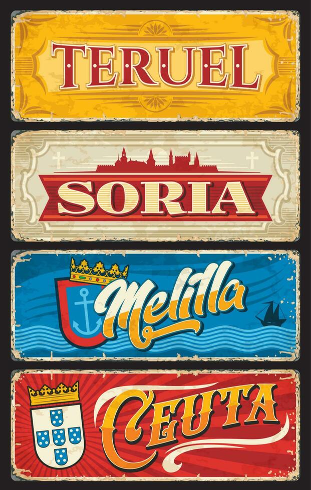 Teruel, Soria, Melilla and Ceuta province plates vector