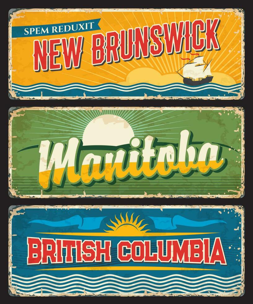 nuevo Brunswick, manitoba, británico Columbia platos vector