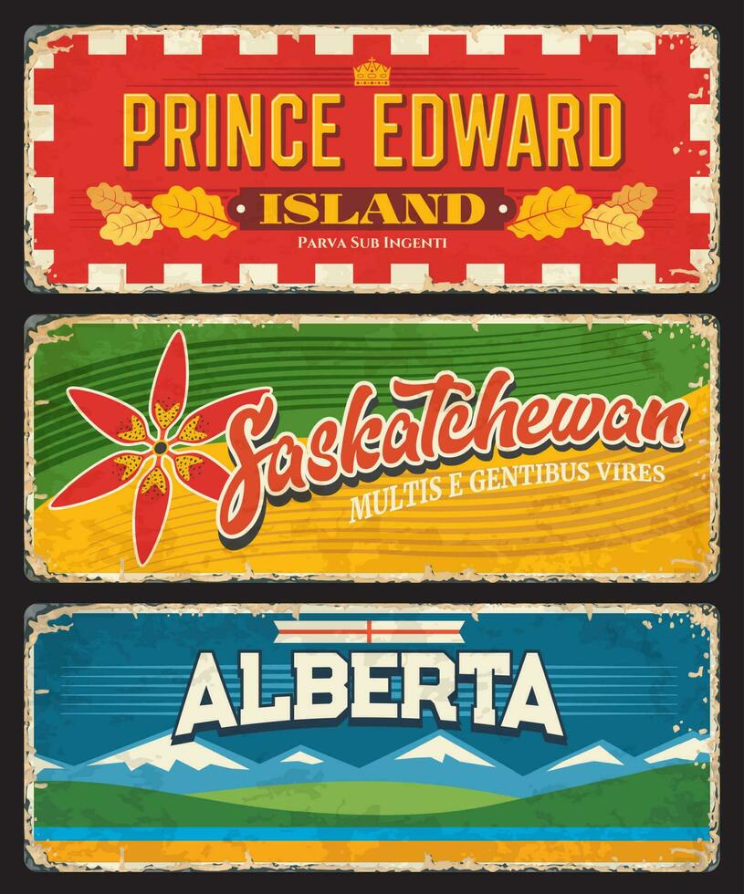 Prince Edward Island, Saskatchewan, Alberta plates vector