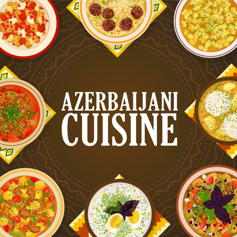 Azerbaijani cuisine meals cartoon vector poster