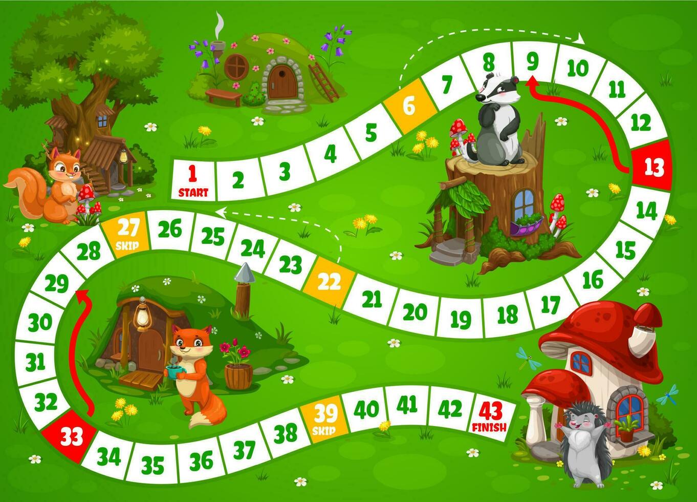 Fairy houses and dwellings boardgame, step riddle vector