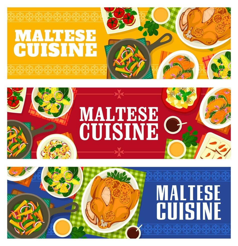 maltés cocina vector pancartas, comida de Malta.