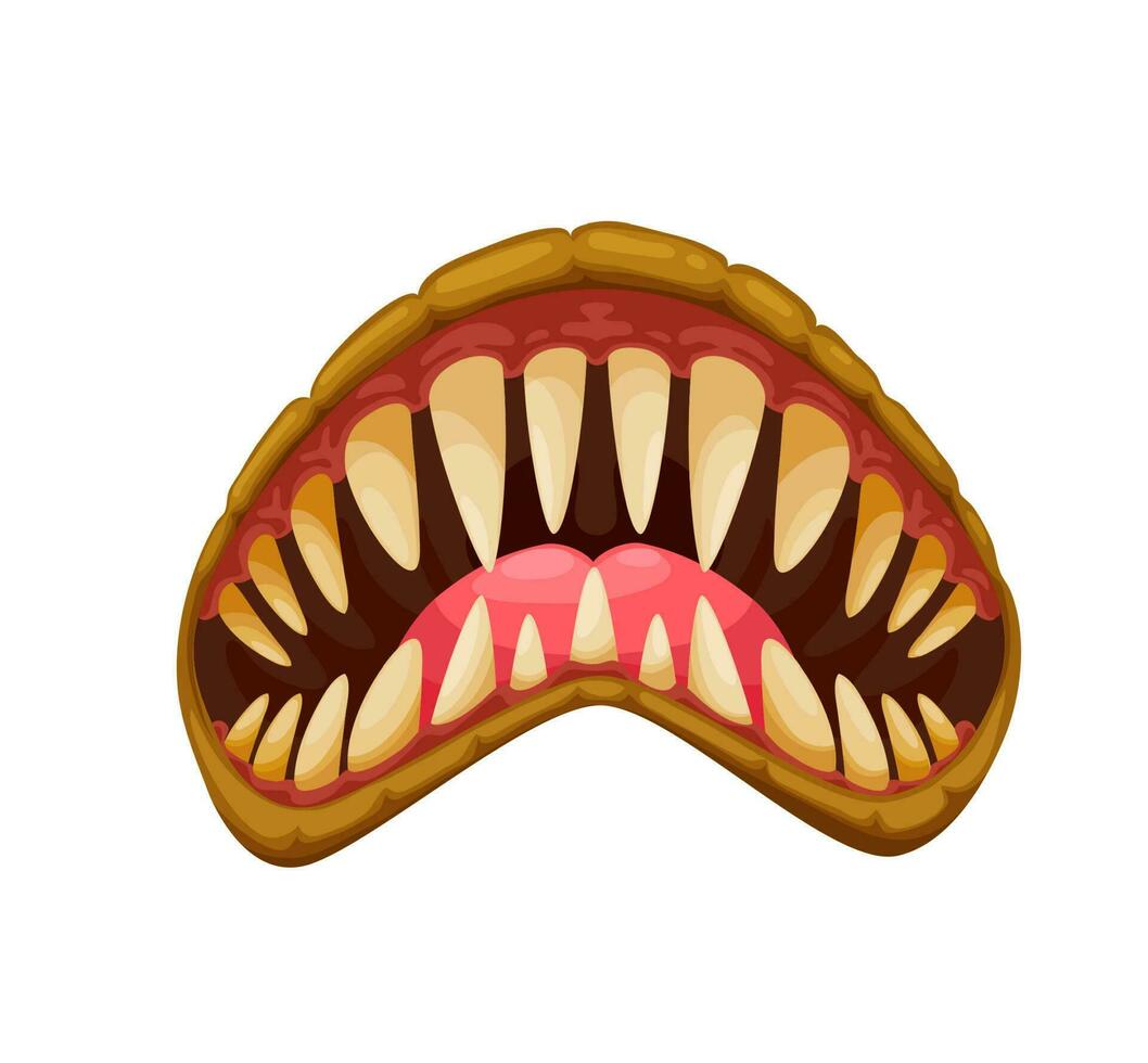 Monster jaws, evil monster mouth with fangs teeth vector