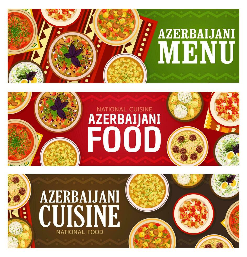Azerbaijani food meals vector cartoon banners set