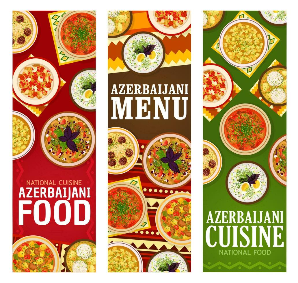 Azerbaijani food vector meals cartoon banners