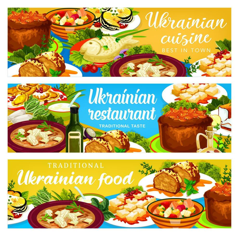 Ukrainian cuisine, Ukraine food vector banners set