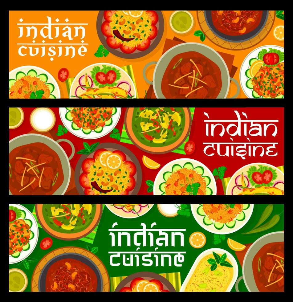 Indian cuisine restaurant meals vector banners