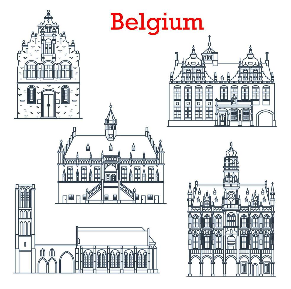 Bélgica viaje puntos de referencia, arquitectura iglesias vector