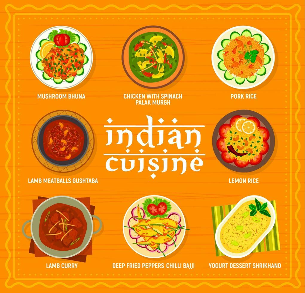 Indian cuisine restaurant menu design vector