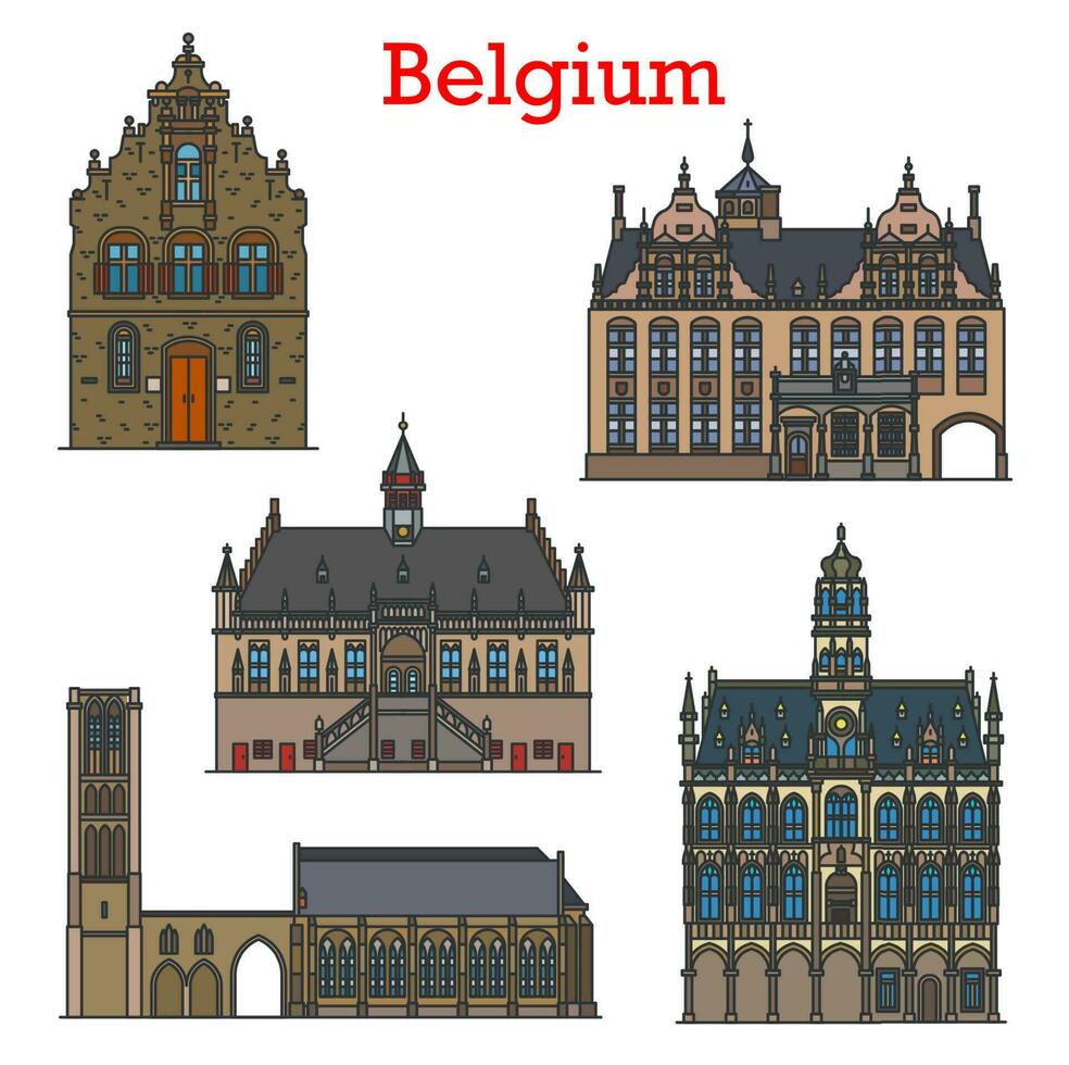 Bélgica viaje puntos de referencia, arquitectura edificios vector