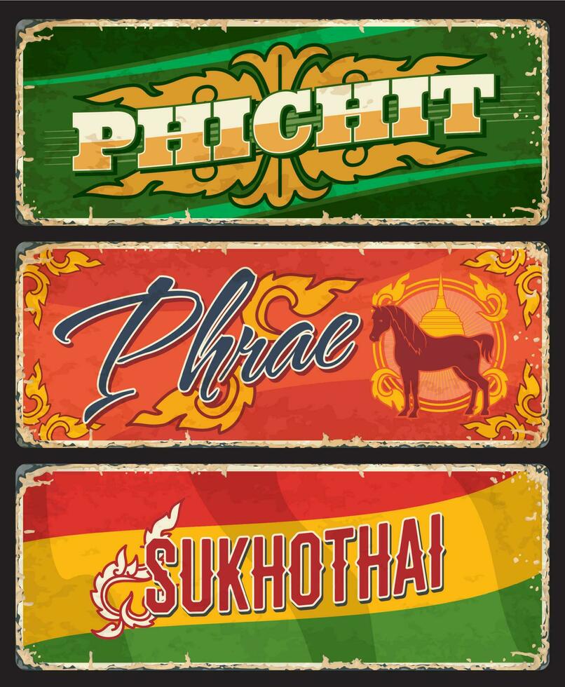 phichit, phrae y sukhothai tailandés provincia platos vector