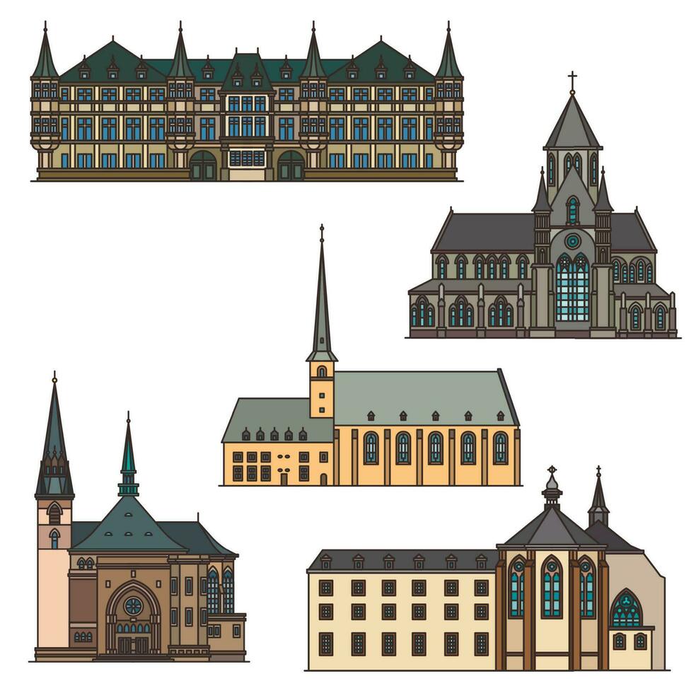 Luxembourg travel landmarks, architecture building vector