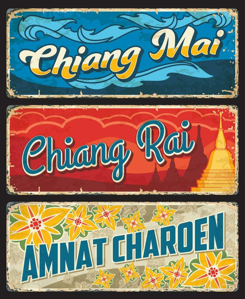 chiang Mai, chiang rai y amnat charoen platos vector