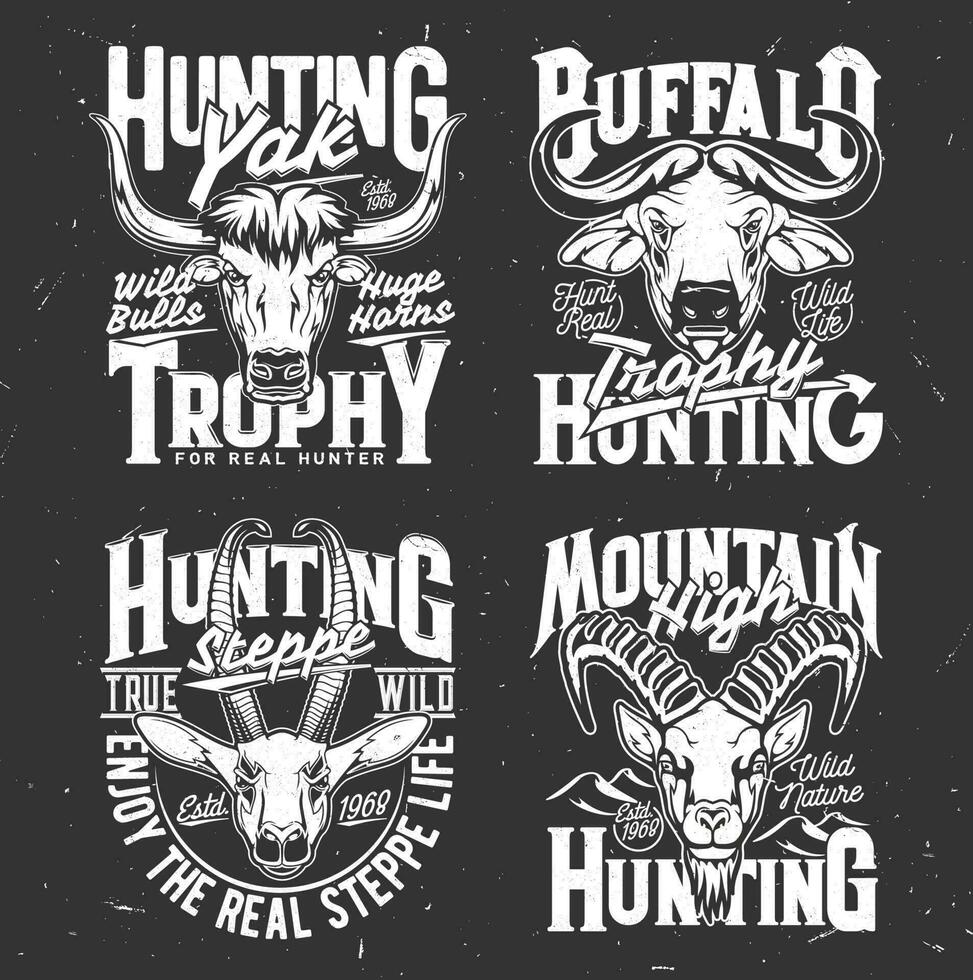 Tshirt print with goat, buffalo, yak and gazelle vector