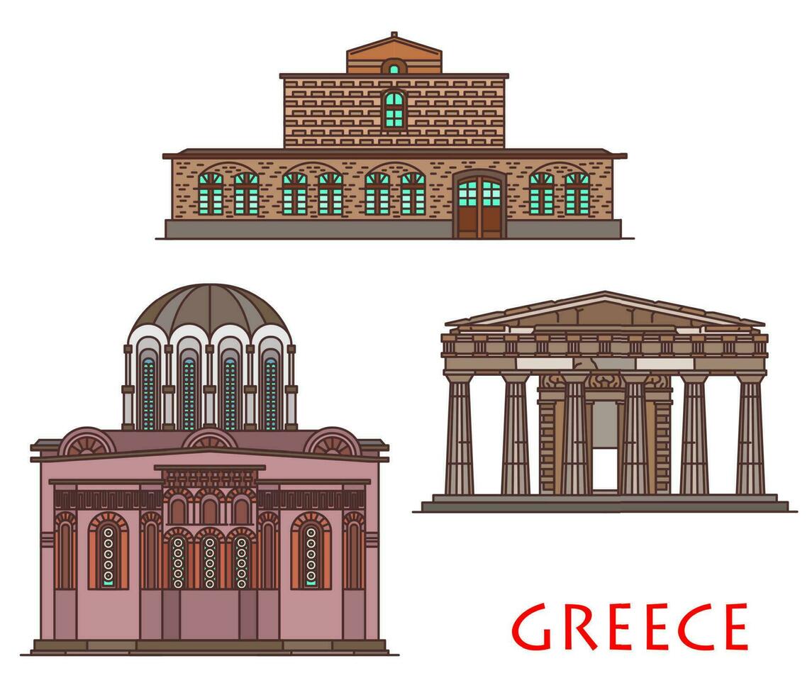 Greece architecture of Athens, Thessaly, Chios vector
