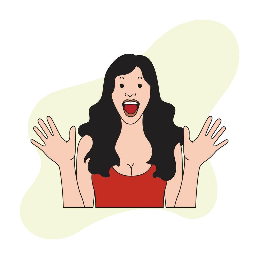 a woman with long hair was shocked and mouth gaped vector