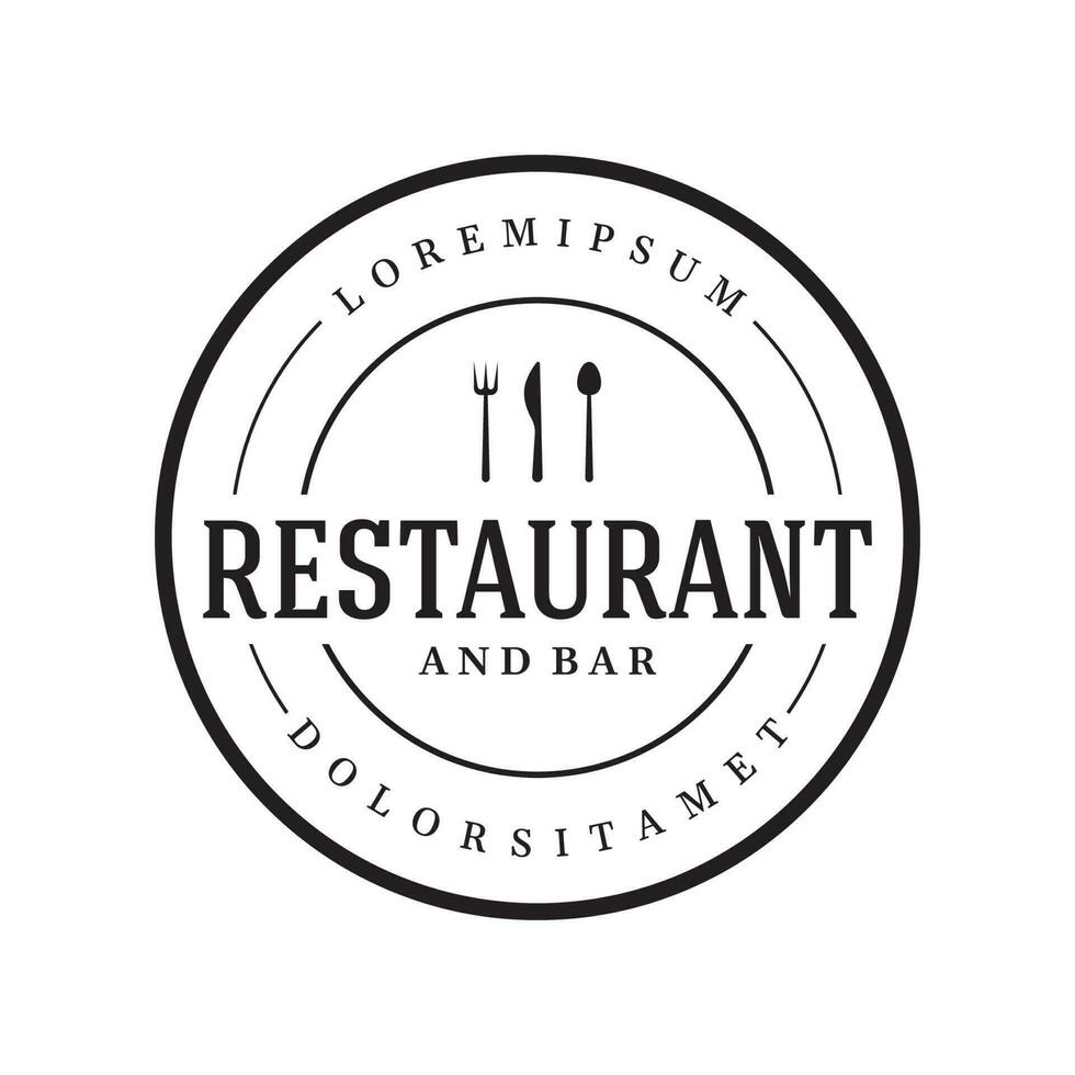 Retro restaurant emblem.Logo design cutlery template and hand drawn vintage style restaurant typography. vector