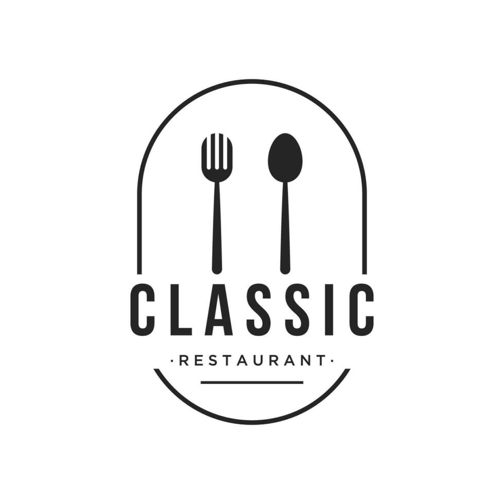 Retro restaurant emblem.Logo design cutlery template and hand drawn vintage style restaurant typography. vector