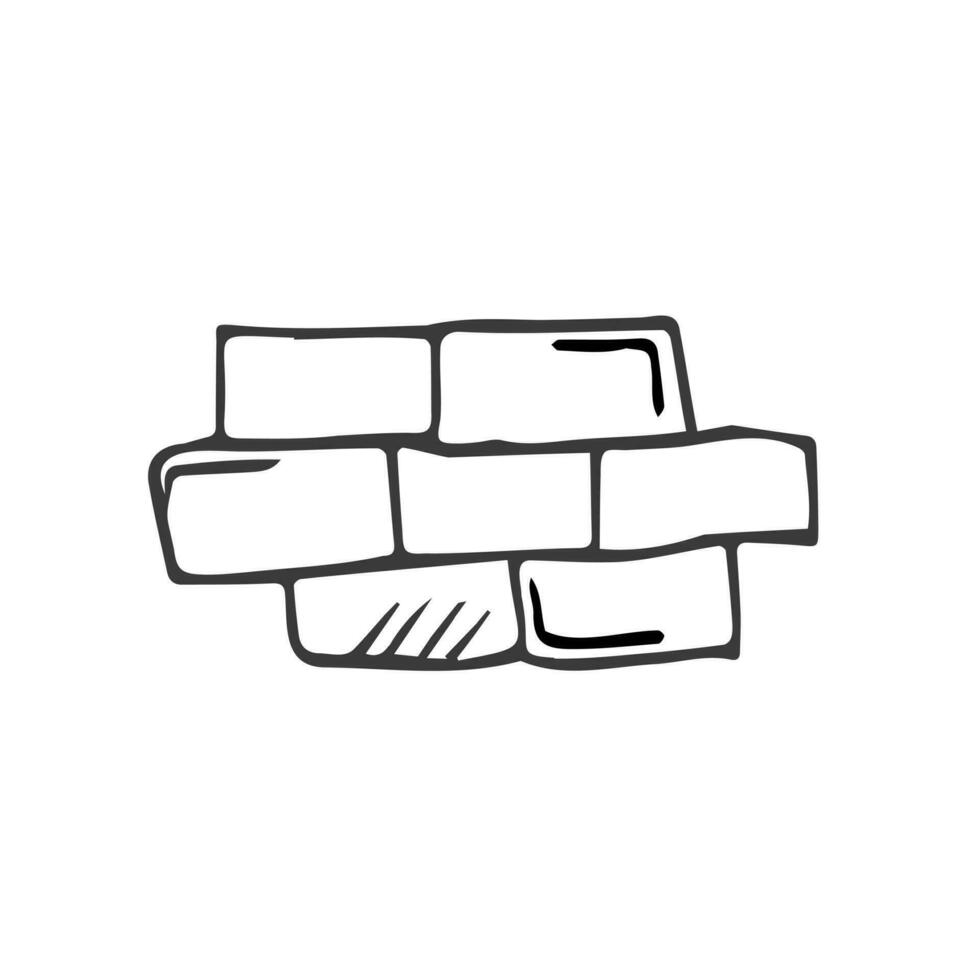 brick wall fragment icon. sketch hand drawn doodle style. vector minimalism monochrome. brickwork, construction