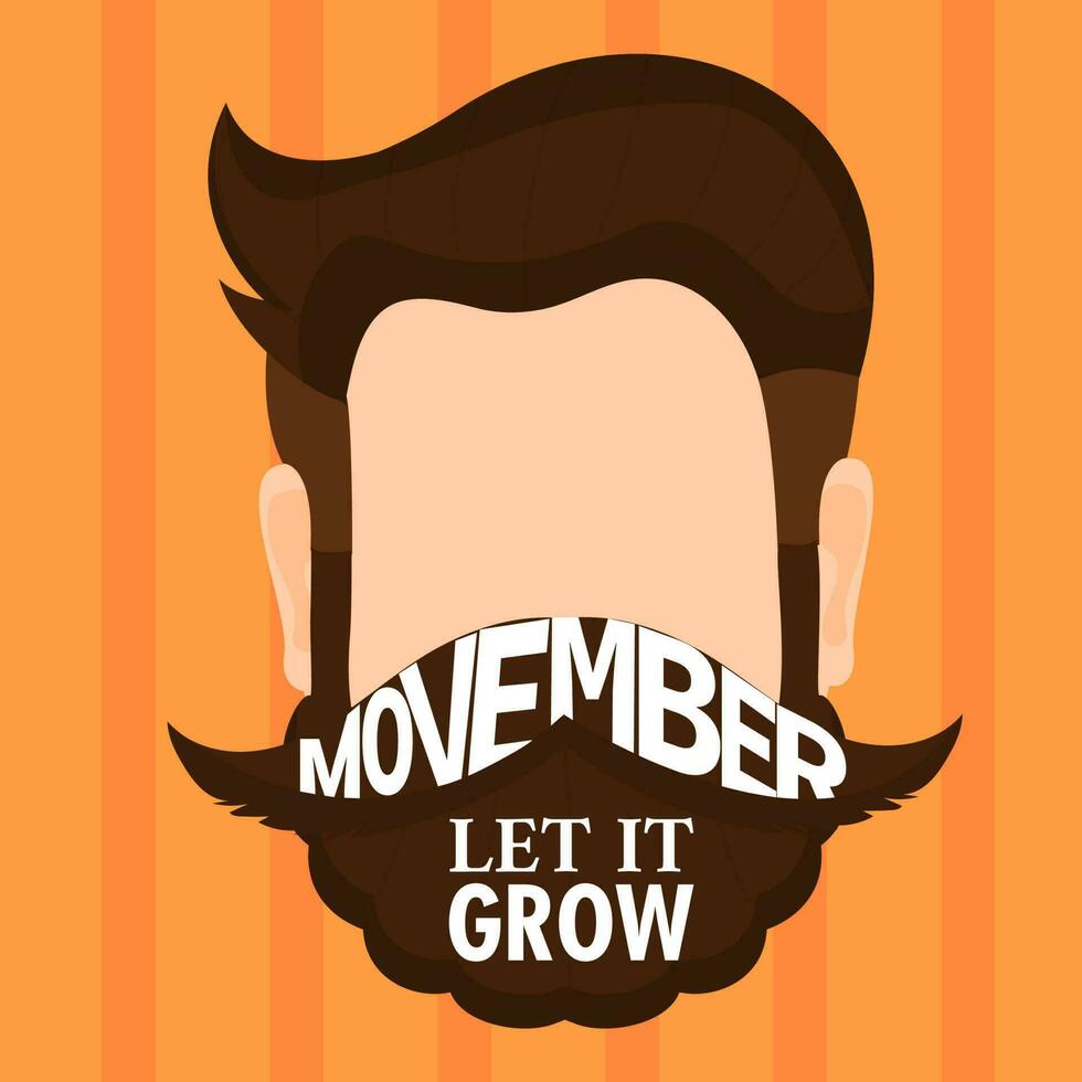 Beard faceless man with text Momember, Let It Grow on orange strip background for Prostate Cancer Awareness Month concept. vector